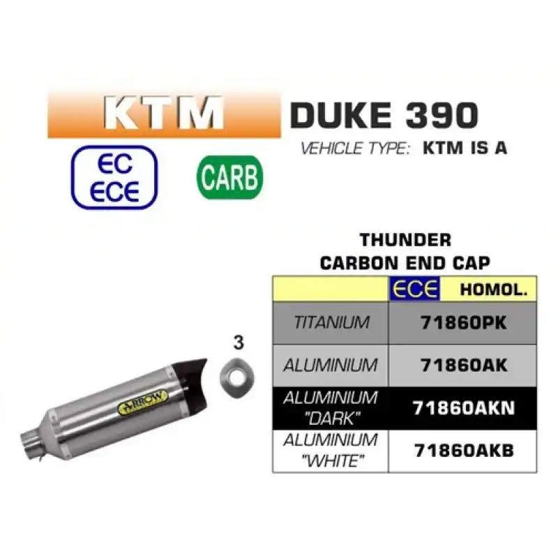 Big Sale Arrow Thunder Titanium Silencer With Carbon End Cap For Ktm Duke 390 / Rc 390 2017-2018 Part # 71860Pk